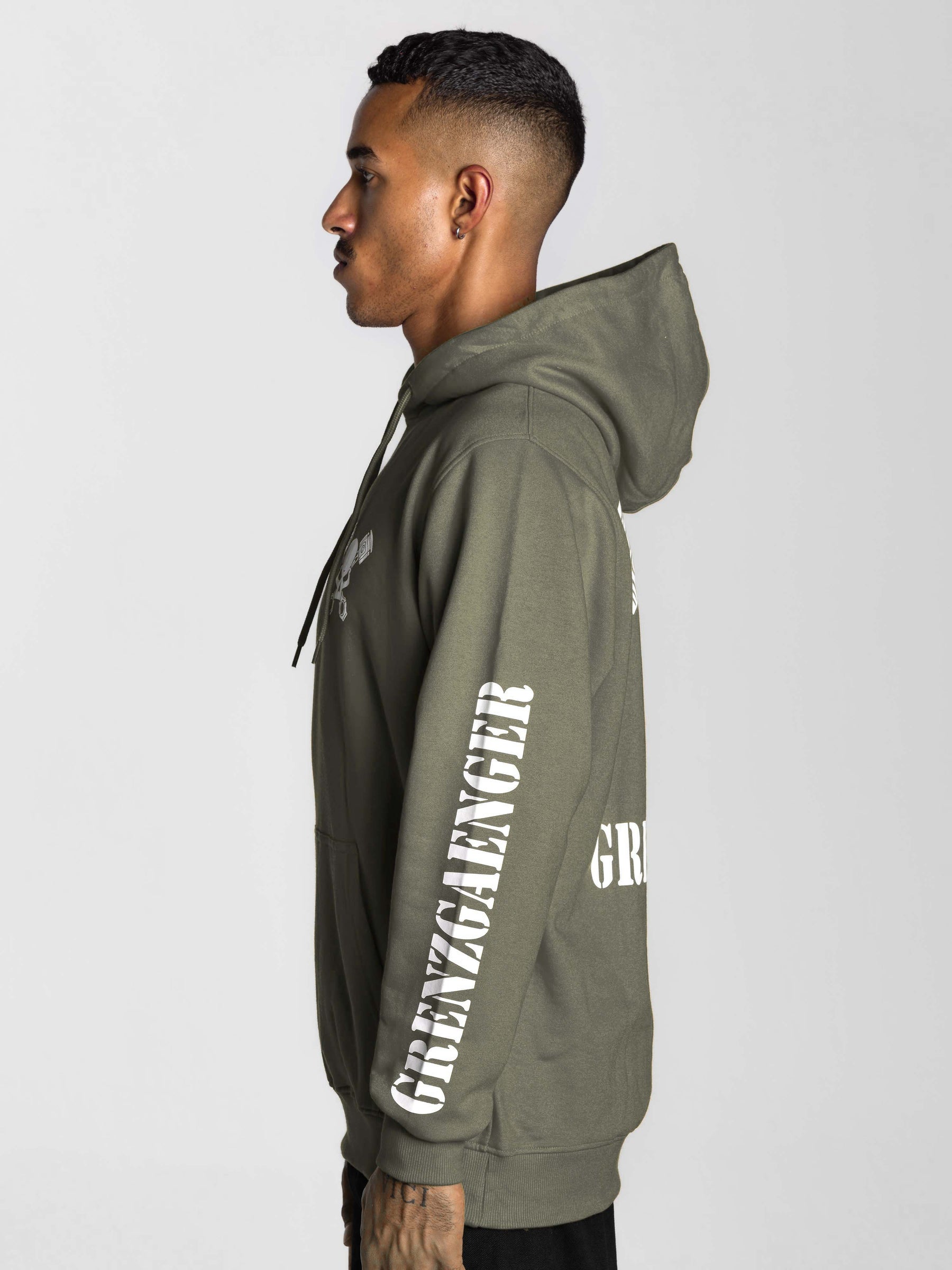 Skull Hoodie Men olive green