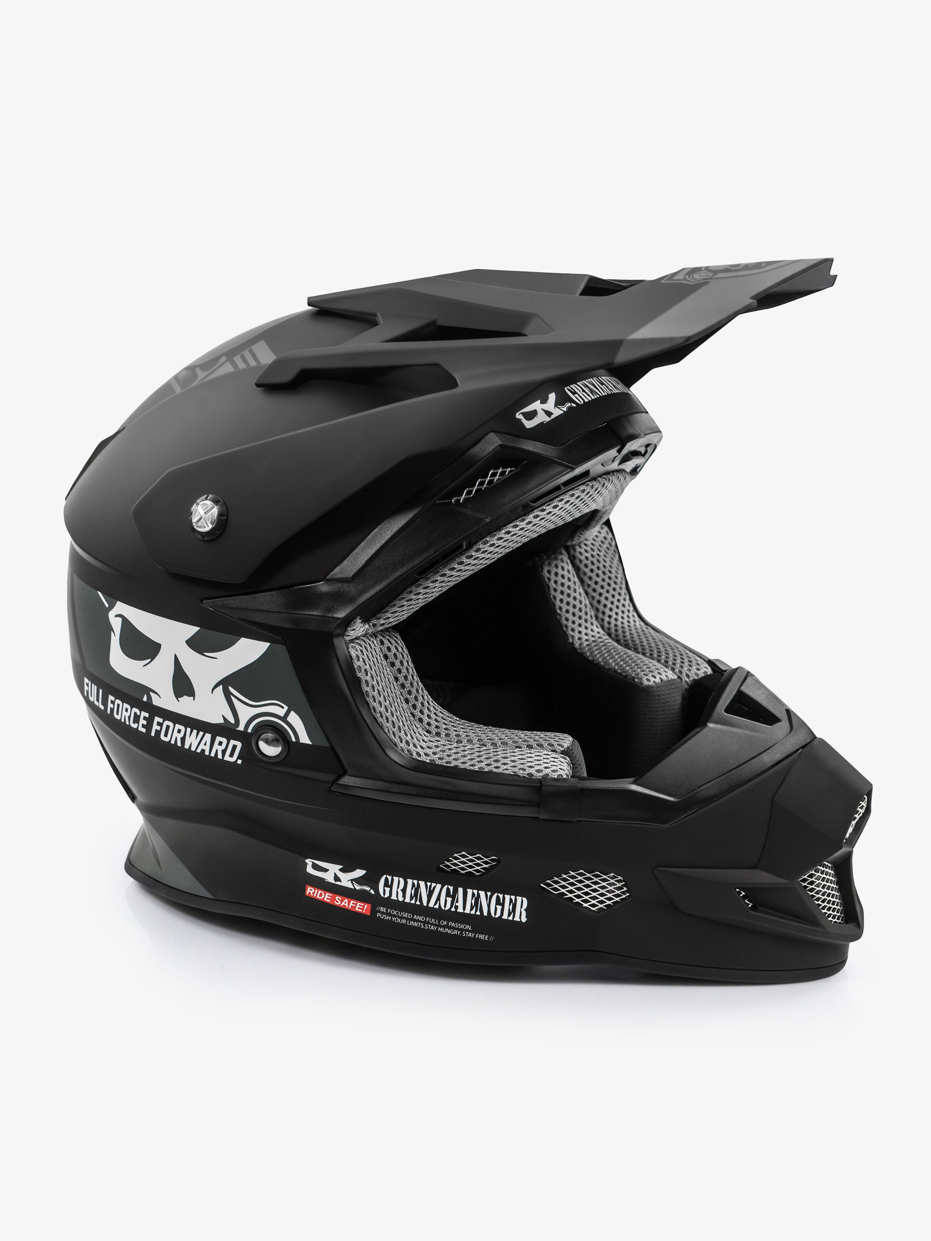 Grenzgaenger Triple F MX Helmet Black with Skull Logo