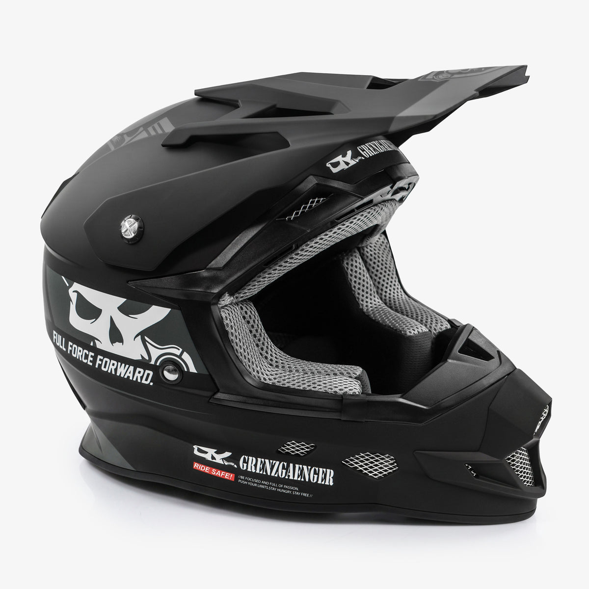 Grenzgaenger Triple F MX Helmet Black with Skull Logo